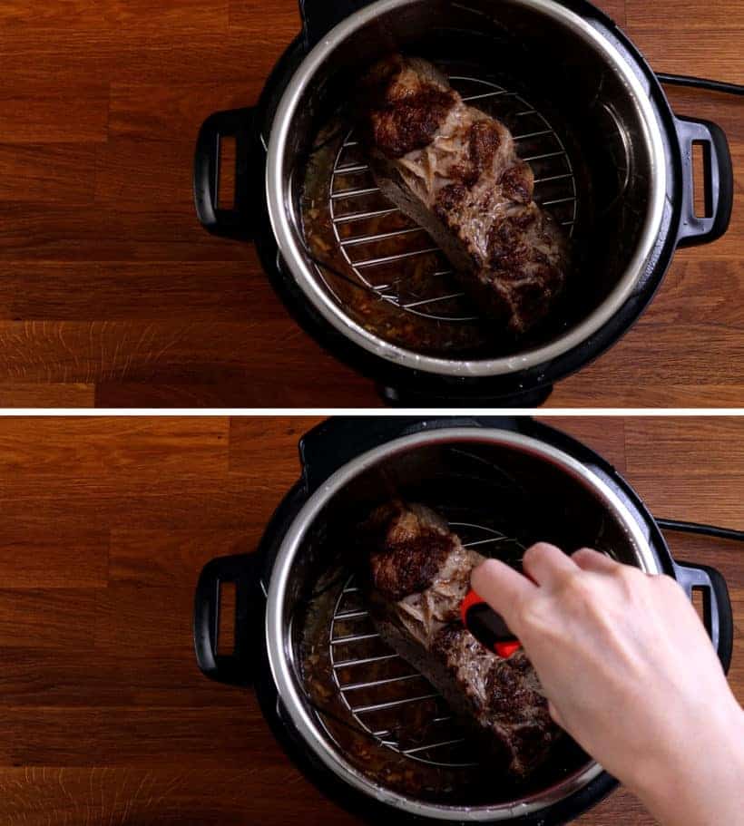 Pressure cooked beef roast in Instant Pot - check temperature with meat thermometer    #AmyJacky #InstantPot #PressureCooker #beef #recipe #christmas #thanksgiving