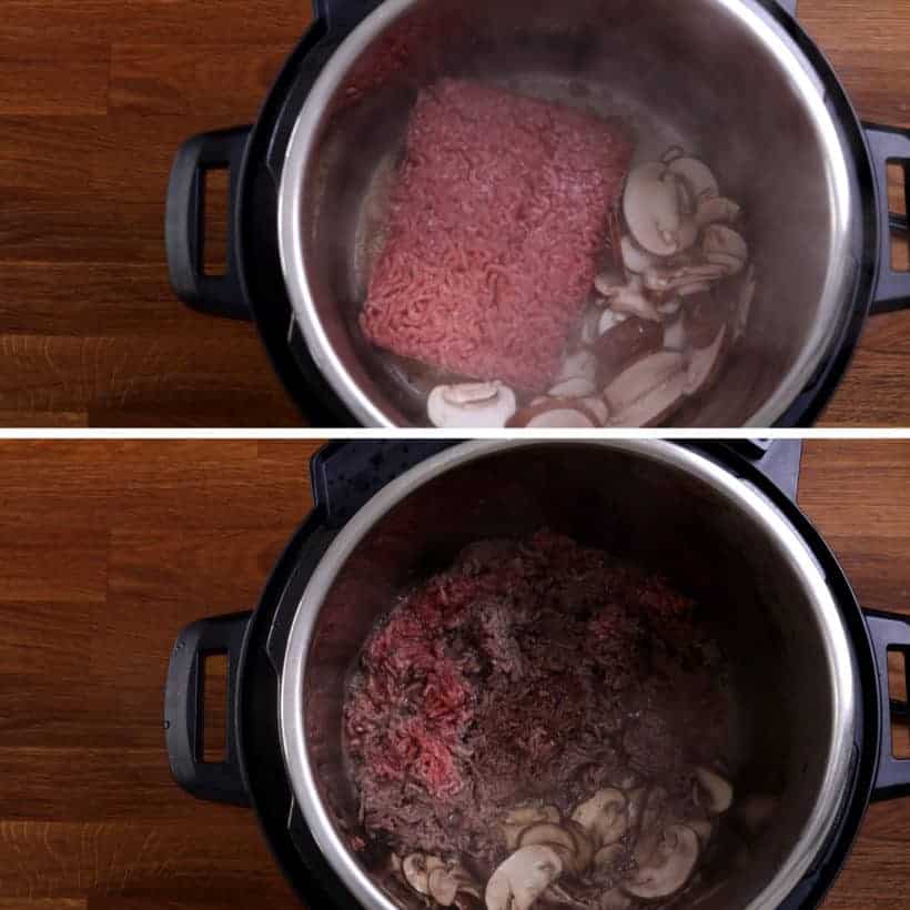 Brown mushrooms and ground beef in Instant Pot  #AmyJacky #InstantPot #PressureCooker #recipe #beef