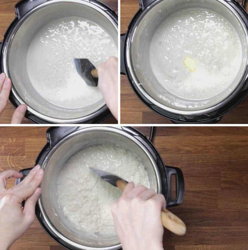 simmer rice pudding and stir with spatula until thicken and saucy