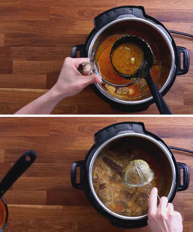 Indonesian Beef Rendang Instant Pot: remove and strain rendang liquid  #AmyJacky #InstantPot #PressureCooker #recipe #asian #beef