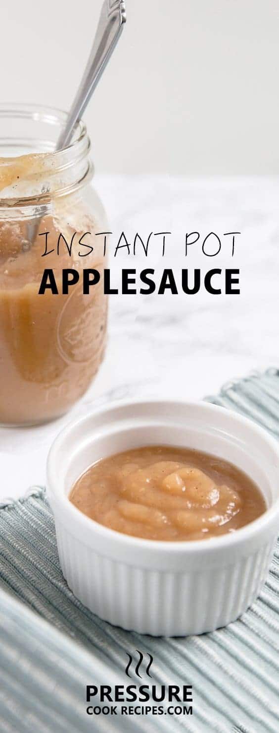 Easy Instant Pot Applesauce - 5 mins prep + 6 ingredients to make. Imagine a sweet, warm, cinnamon-spiced homemade apple pie filling. Enjoy this smooth applesauce as a side or dessert. Don't just save it for Thanksgiving!