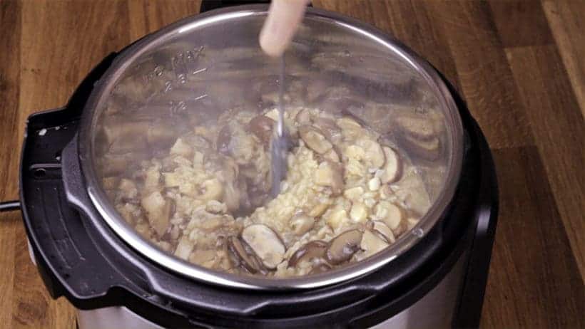 Instant Pot Mushroom Risotto Recipe (Pressure Cooker Mushroom Risotto): stir to reduce risotto