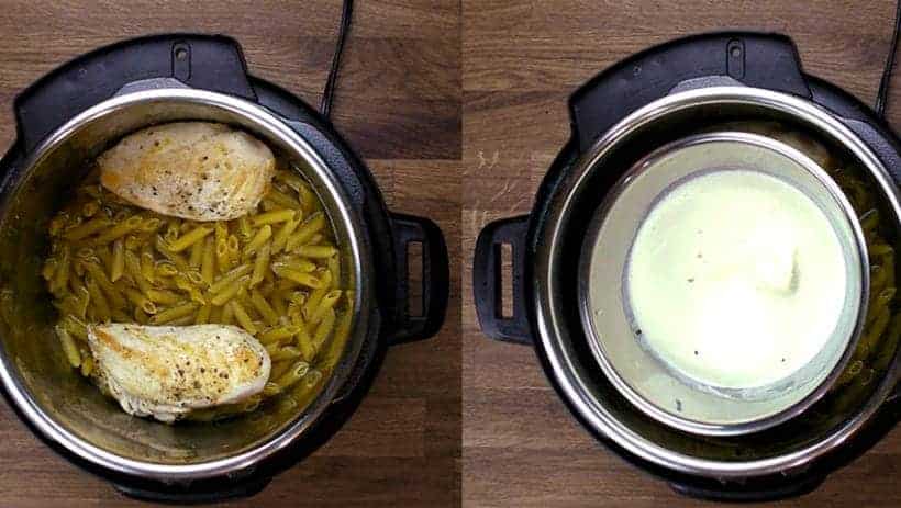 Instant Pot Spinach Chicken Alfredo Pasta Recipe: Pot-in-Pot Chicken and Pasta