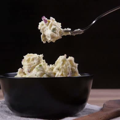 Easy Creamy Instant Pot Potato Salad Recipe (Pressure Cooker Potato Salad): cook potatoes & eggs together with no extra rack or bowl! A balance of rich flavors and textures.
