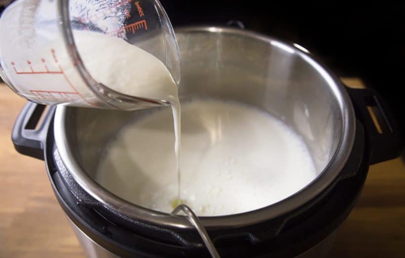 Instant Pot Yogurt Recipe: pour milk into Instant Pot Pressure Cooker