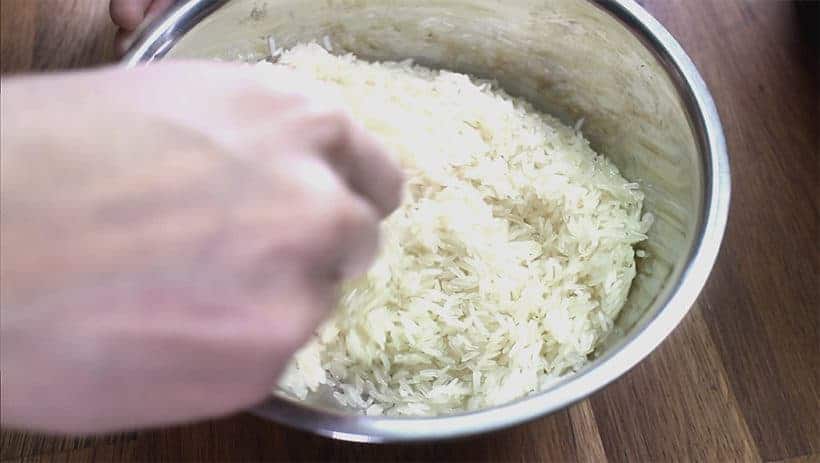 Instant Pot Fried Rice Recipe: mix Jasmine rice with peanut oil
