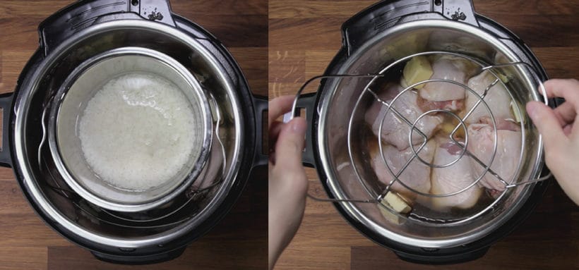 how to cook pot in pot rice in Instant Pot with chicken