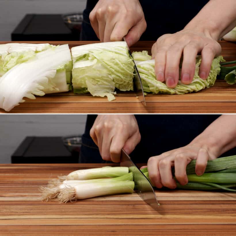 prepare napa cabbage green onions