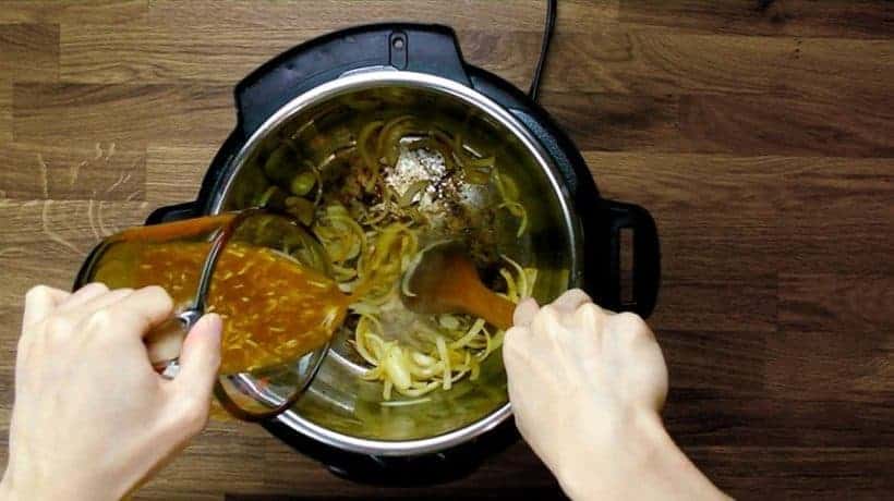 Easy Pressure Cooker Ginger Pork Shogayaki Recipe (Pot-in-Pot): deglazing with homemade Garlic Miso Sauce