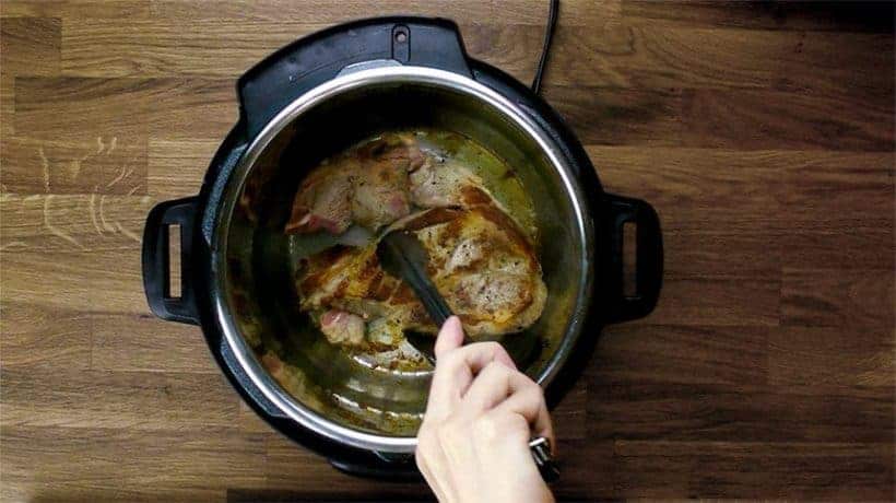 Instant Pot Pork Shoulder in HK Tomato Sauce Recipe (Pot-in-Pot): browning pork shoulder (pork butt meat)