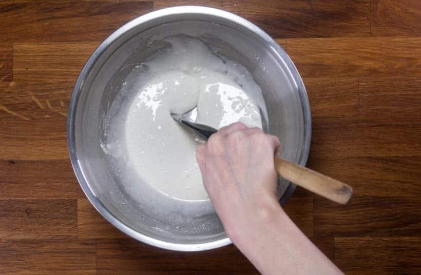 Instant Pot Turnip Cake: mix unsalted chicken stock in rice flour mixture