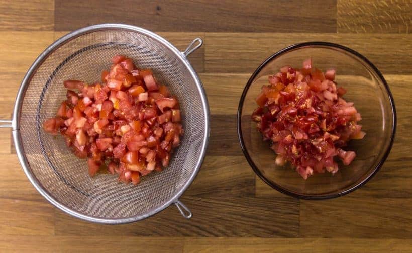 Mexican Homemade Salsa Recipe (Pico de Gallo): salted diced tomatoes to draw out moisture