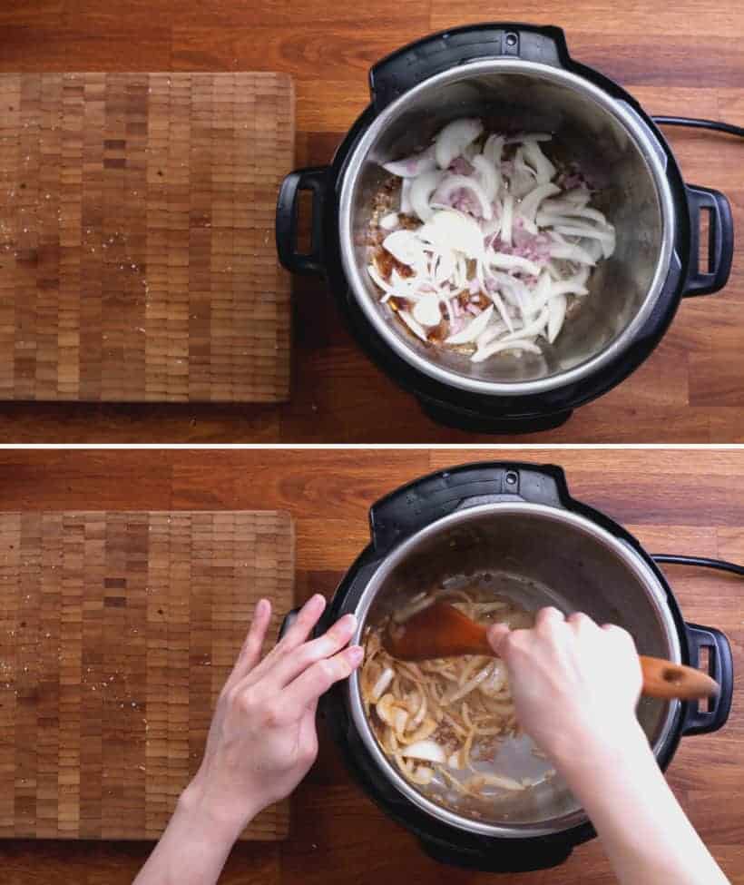 Instant Pot Bo Kho (Vietnamese Beef Stew Recipe): saute onions, shallot in Instant Pot Pressure Cooker   #AmyJacky #InstantPot #PressureCooker #beef  #asian #recipes