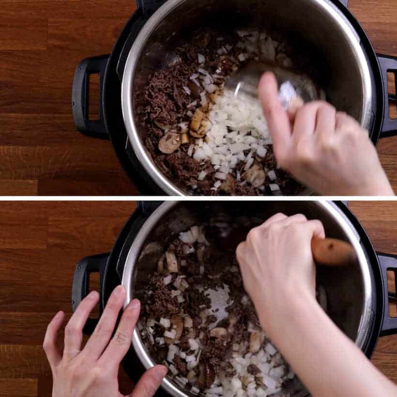 saute minced onions in Instant Pot Pressure Cooker  #AmyJacky #InstantPot #PressureCooker #beef #recipe
